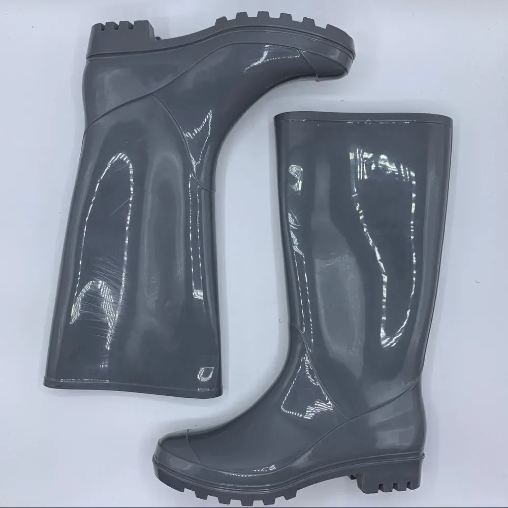 Polar Glossy Gray‎ Mid-Calf Rain Boots Sz 7